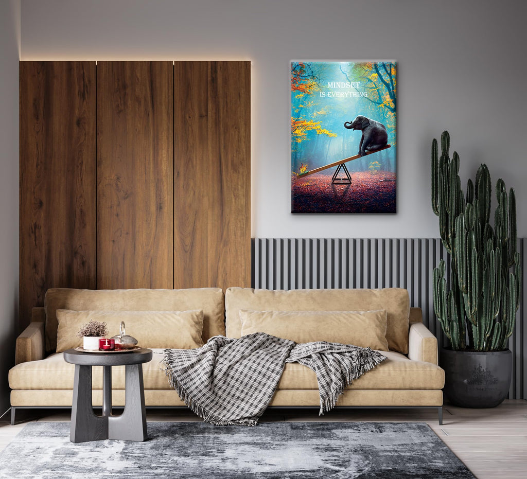 Elephant Wall Art Mindset Motivation Office Wall Canvas Animals Poster Framed Artwork Ready to Hang (16x24 inch)