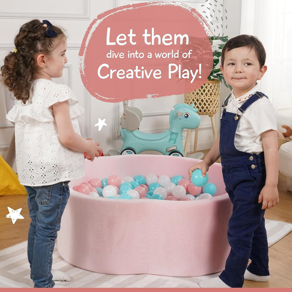 Baby Ball Pit - Premium Velvet Memory Foam Ball Pit for Toddlers 1-3 and Babies - Large Pink Flower Baby Ballpit