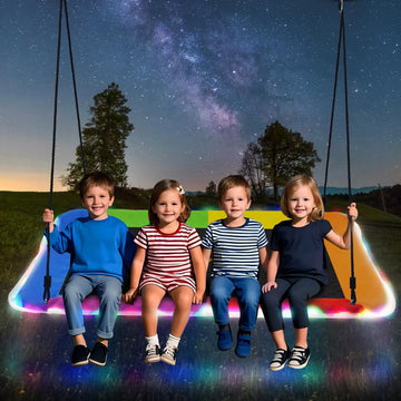 60 inch Platform Tree Swing with LED Light, Large Outdoor Swing for Kids and Adults, Waterproof 900D Oxford Fabric