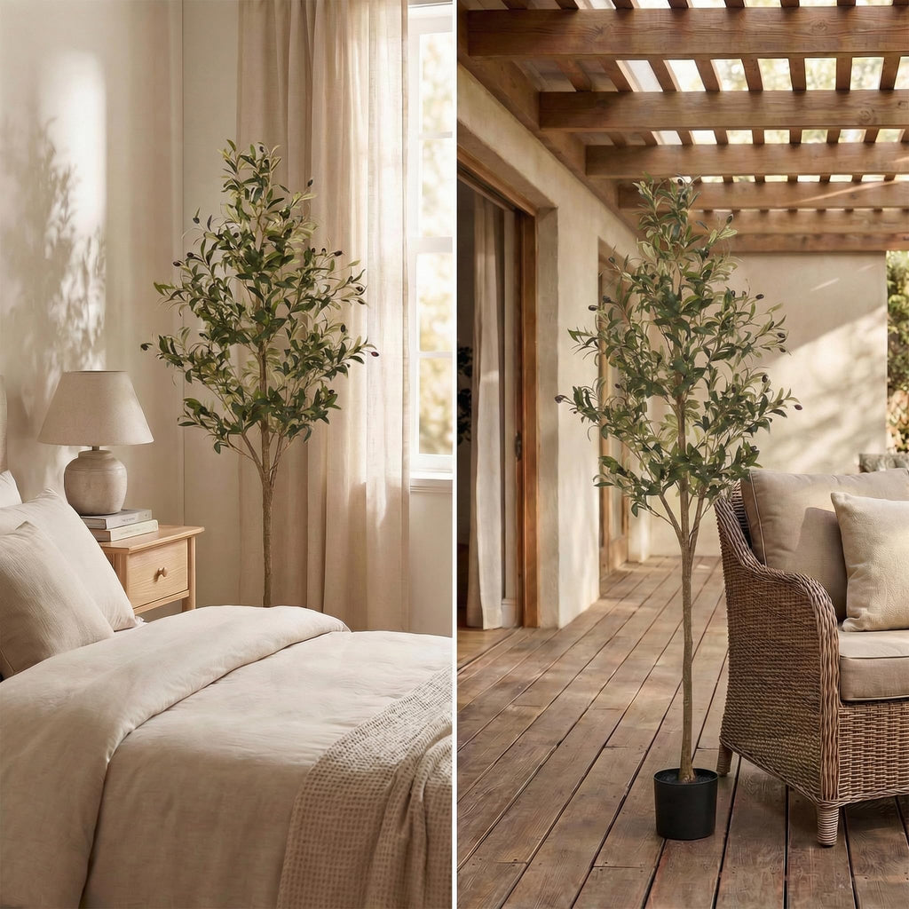 Artificial Olive Tree, 6FT Faux Olive Trees with Lifelike Olive Branches and Fruits, Fake Floor Plants with Pot for