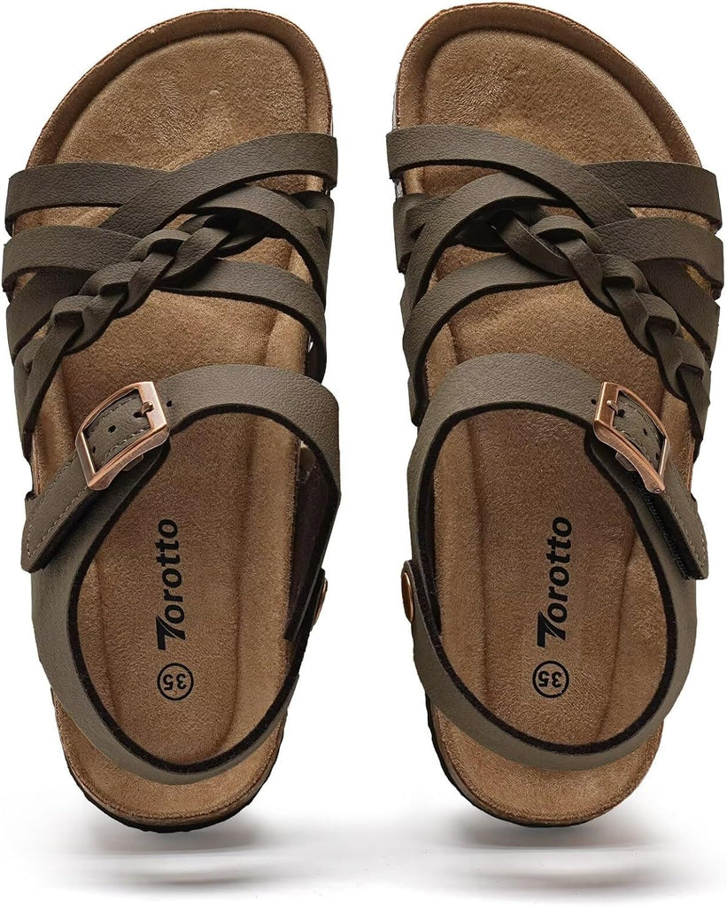 Girls Sandals with Cork Footbed Adjustable Buckle Casual Slides Sandals Open Toes Flat for Kids Toddler