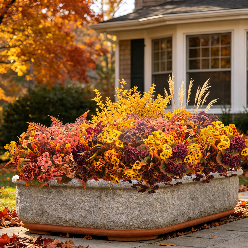 20Pcs Artificial Fall Flowers UV Resistant Outdoor Outside Decor