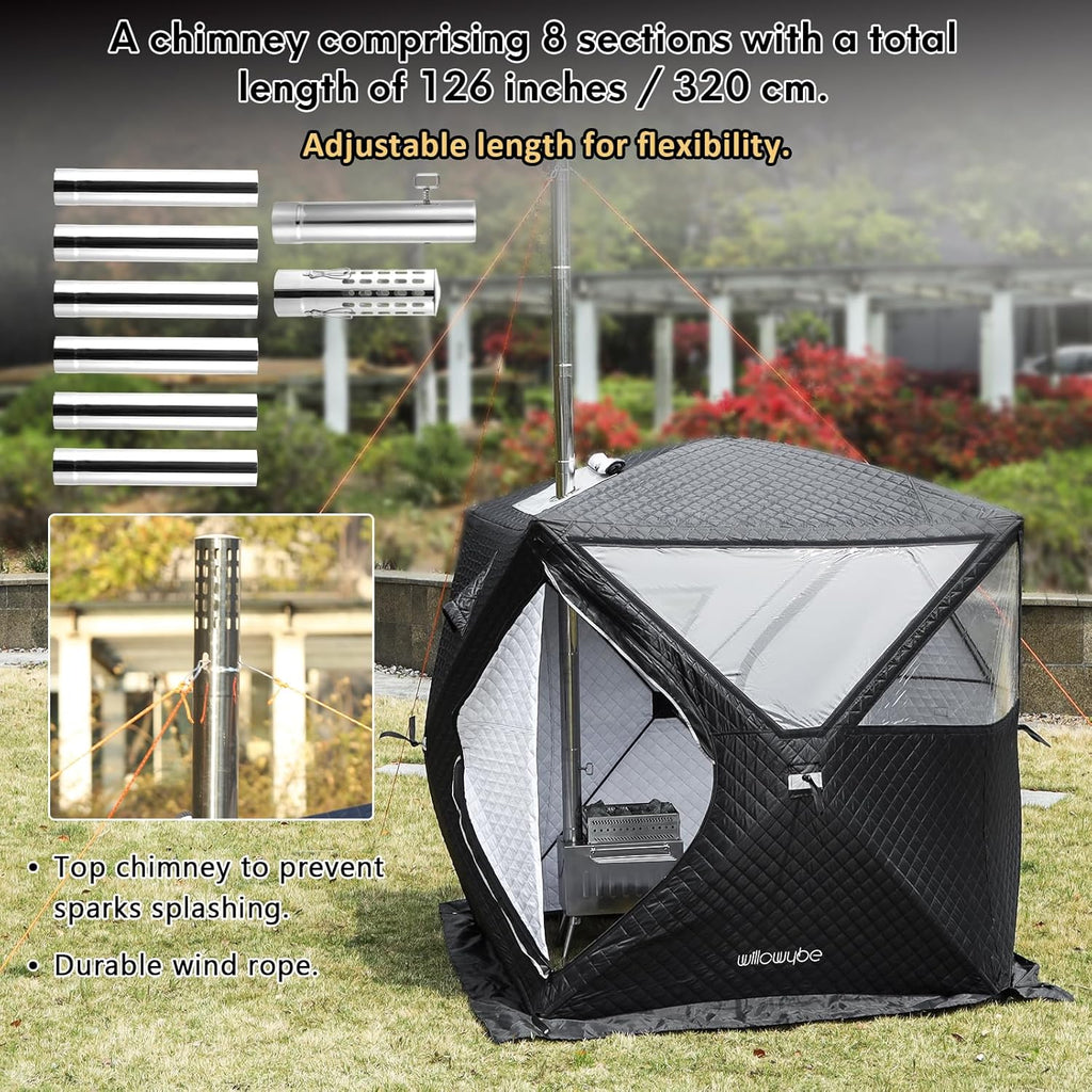 WillowyBe Outdoor Sauna Hot Tent Stove, Rocket Stove Heater, Portable Camping Wood Stove for Dry Sauna