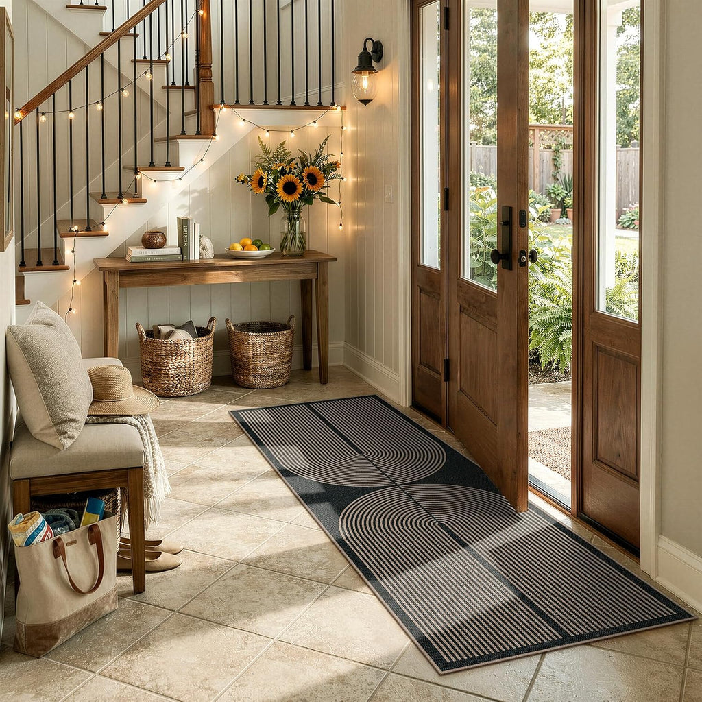 Enfys Modern Rainbow Hallway Runner Rug, 2x6 Washable Easy Jute Rugs for Entryway Kitchen Farmhouse 