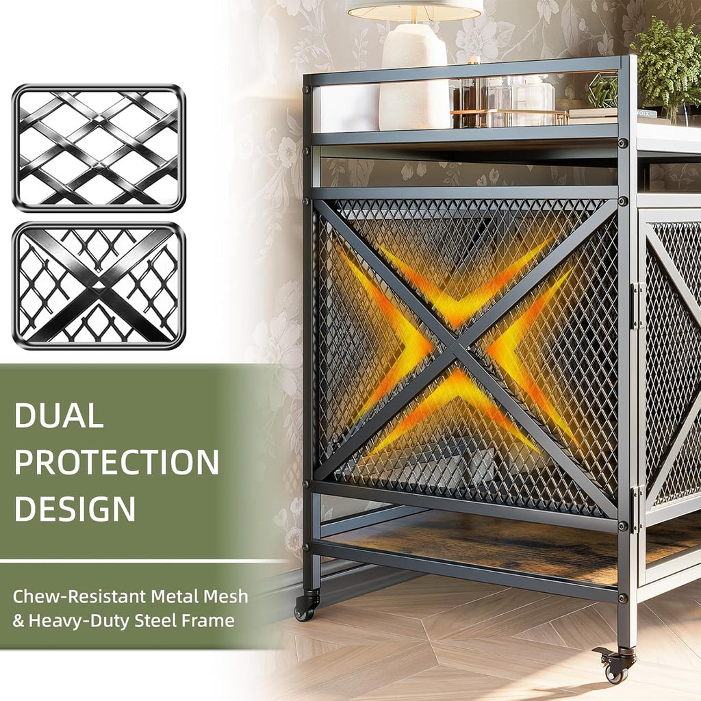 Dog Crate Furniture with Wheels, Brown