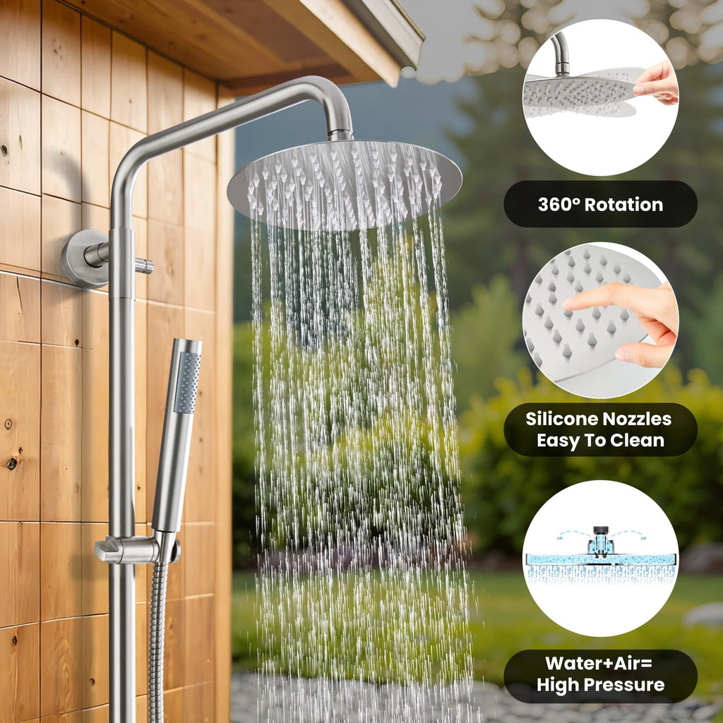 Outdoor Shower Kit 304 Stainless Steel, Brushed Nickel, 8 Inch