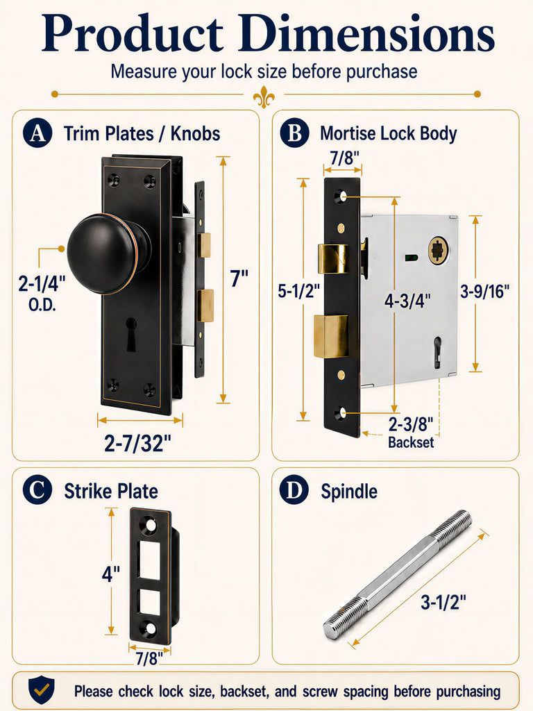 Oil Rubbed Bronze Vintage Mortise Lock Set with Round Door Knobs