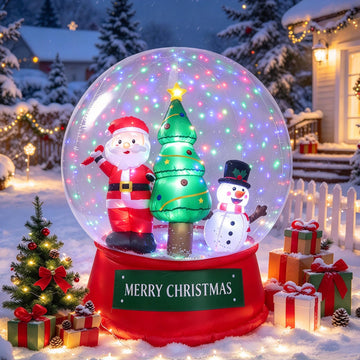 6ft Giant Inflatable Christmas Snow Globe with LED Lights & Swirling Snow, Festive Outdoor Decoration for Yard, Lawn