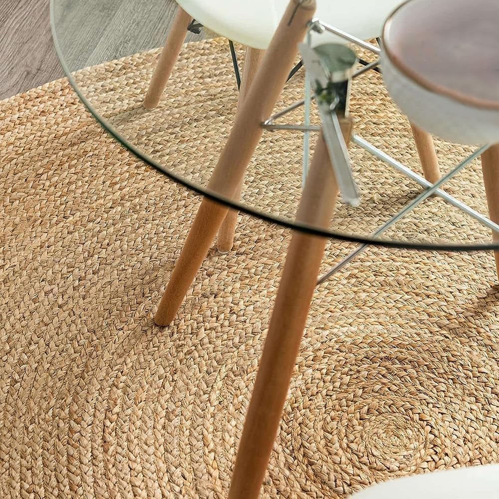 Round Jute Area Rug 6ft Natural Fiber Handwoven Boho Farmhouse Jute Area Rug Soft Braided Reversible