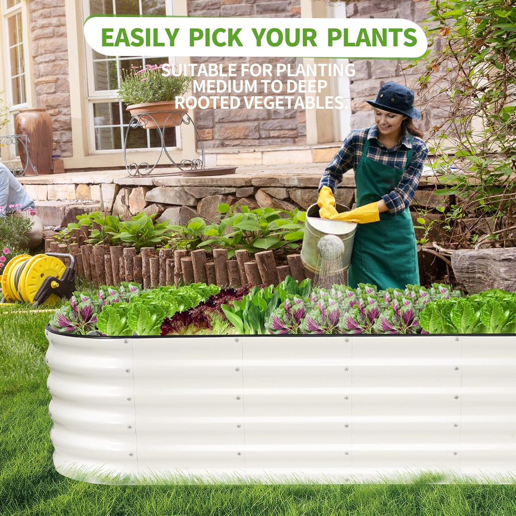Galvanized Raised Garden Bed - 2 Pcs 6x2x1.4FT Planter Box, White | Raised Beds for Gardening Outdoor, Metal Flower