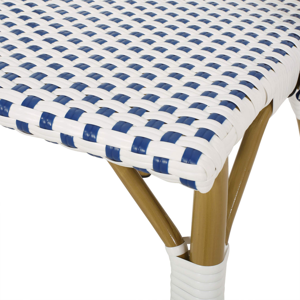 Philomena Outdoor French Bistro Chair (Set of 4), Blue + White + Bamboo Print Finish