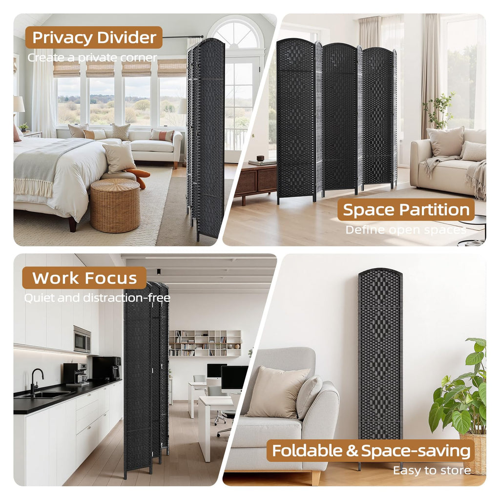 Room Divider Panel, 6 Panel Partition Room Dividers Screen, Black