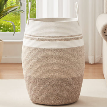 Laundry Hamper Woven Cotton Rope Large Clothes Hamper Yellow