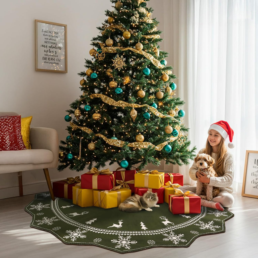 72 Inch Christmas Tree Skirt, Knit Tree Skirt for 12ft Tree to 9ft Tree, Double-Sided Green and White Large Tree