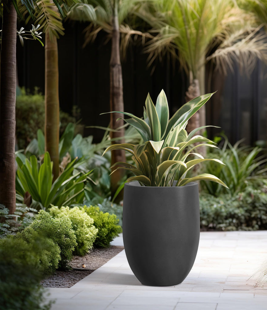 Black Concrete Planter 21.7" Tall All-Weather Round Large Pot