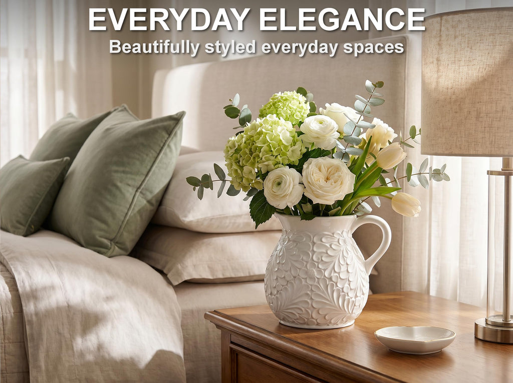Ceramic Vase & Utensil Holder, 7.9-Inch Large Embossed Farmhouse Crock