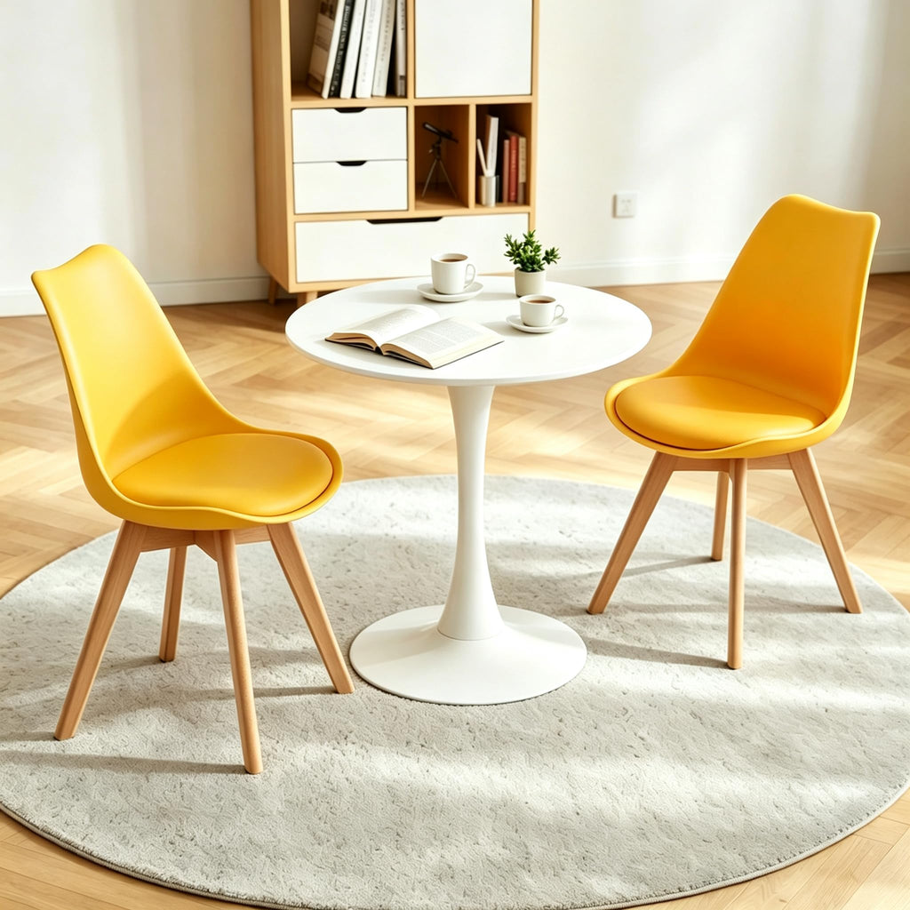 Inspired Eames Style Mid Century Modern Shell Dining Chairs with Wood Legs, 2PCS, Yellow