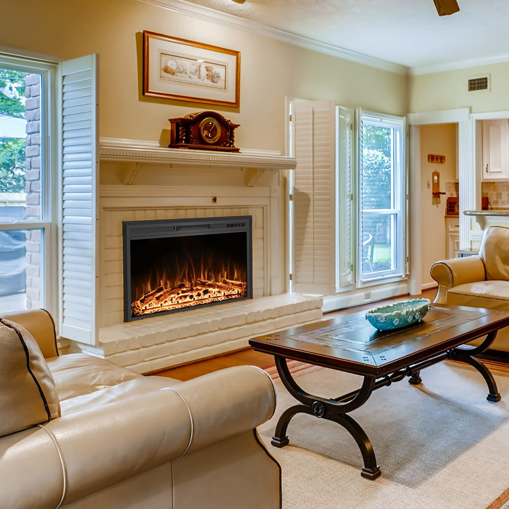 30" Width Electric Fireplace Inserts with Adjustable Flame Colors, Fireplace Heater with Touch Screen & Remote