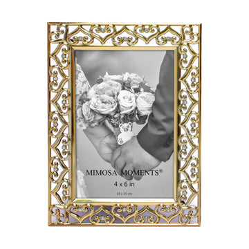 4x6 Brass tone Heart Border Metal Picture Frame