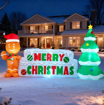 10 FT Christmas Inflatable Gingerbread Man & Christmas Tree, Holiday Inflatable Outdoor Decoration with Build-in LEDs