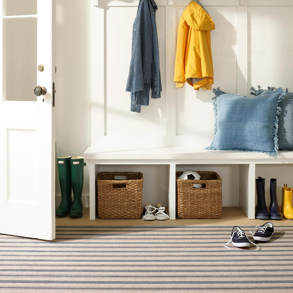 Nimes Ticking Neutral Striped Washable Rug