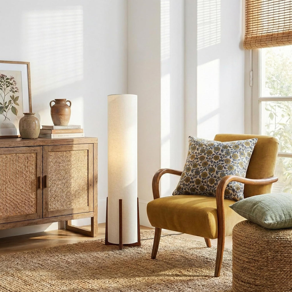 Parker Paper Lantern Floor lamp, 48 Inch Tall Lamp with Wood Frame, Asian Design
