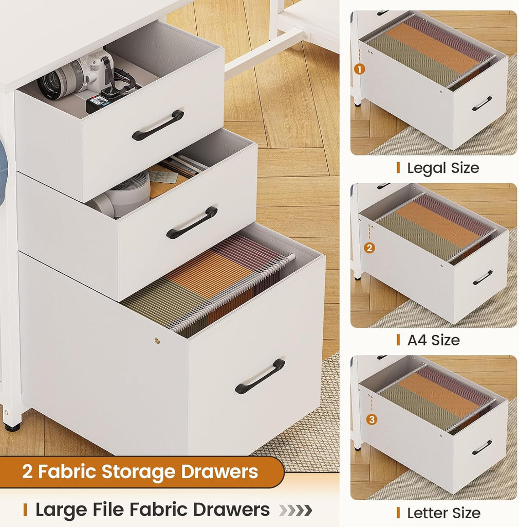 L Shaped Computer Desk, 58'' Office Desk with 3 Drawers and Bookshelf