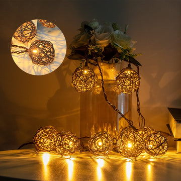 Patio String Lights, 10FT Rattan Lantern String Lights Plug in