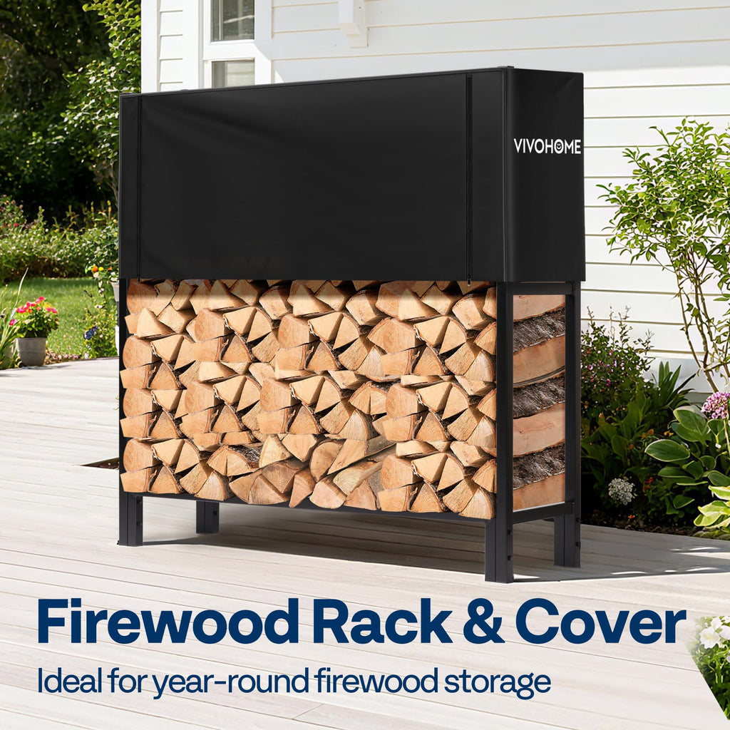 Upgraded Heavy Duty 4 ft Firewood Rack Outdoor with Cover