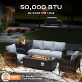 Fire Pit Table 50,000 BTU 42 Inch Rectangular Propane Fire Pit Outdoor with Wind Guard Glass, Lid, Rocks and Cover Gas Firepit