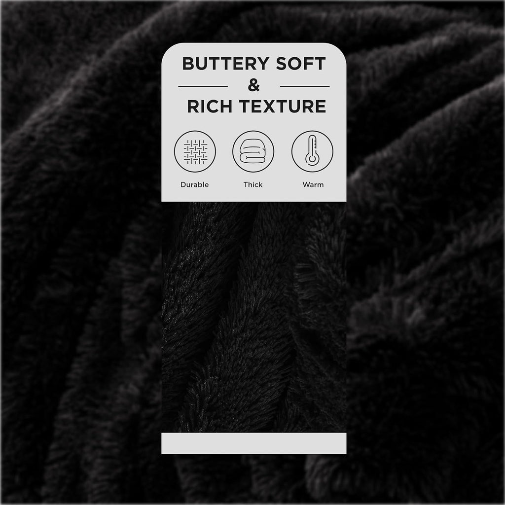 Faux Fur Fluffy Sherpa Fleece King Bed Blanket Black 108"x90" | Fuzzy Plush, Thick Warm, Fall, Comfort Cozy Soft Home