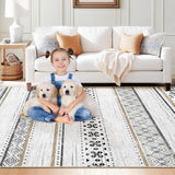 8x10 Area Rugs for Living Room Washable Moroccan Farmhouse Neutral Geometric Low Pile Non-Slip Soft Print