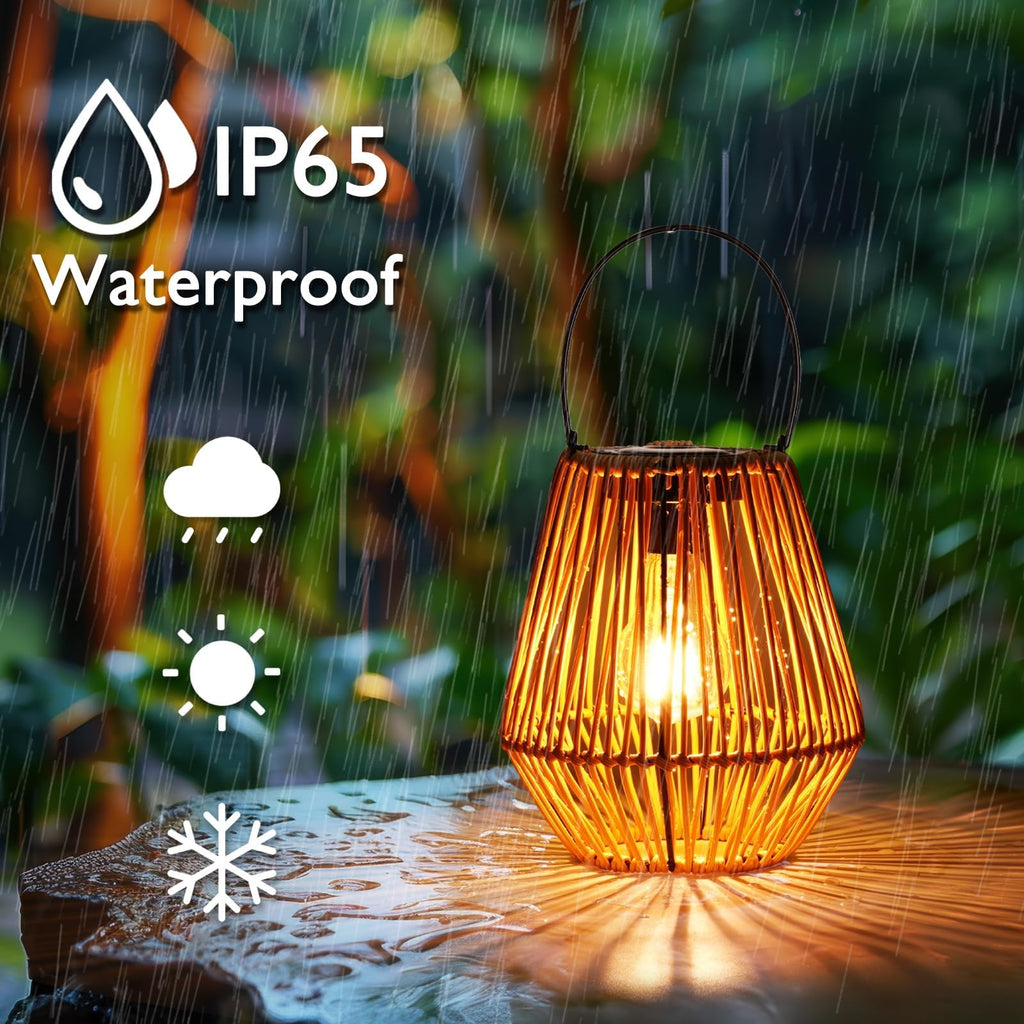 4 Pack Rattan Lantern Solar Outdoor Waterproof Hanging Lights