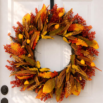 26" Fall Wreaths for Front Door: Autumn Eucalyptus Leaf Wreath