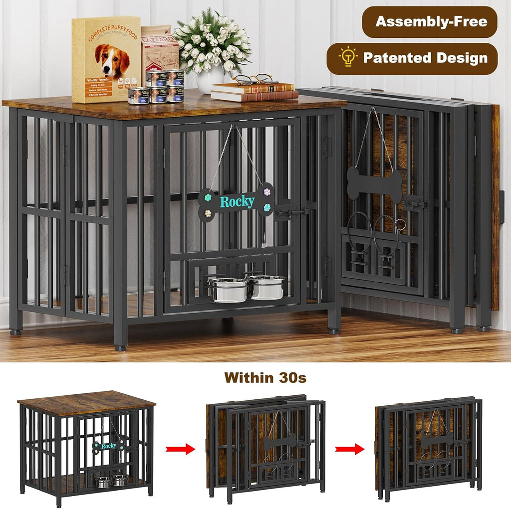 Dog Crate Furniture Foldable, No Assembly, Rustic Brown