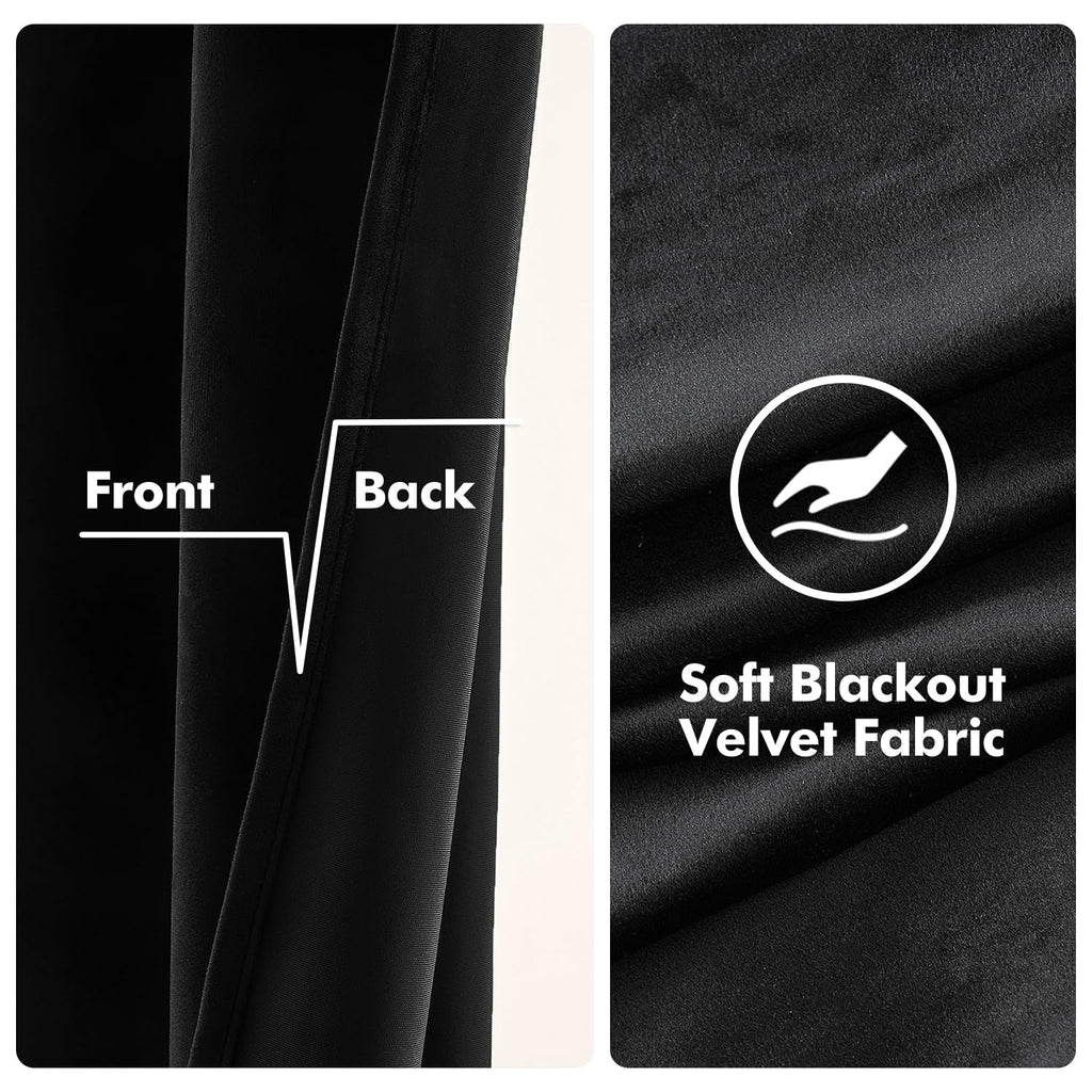 Velvet Blackout Curtains Halloween Black 52 x 63 Inch Length 2 Panel