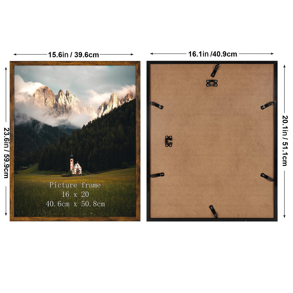 16x20 Picture Frame Rustic Brown, 16 by 20 Thin Poster Photo Frame for Wall Display, Single