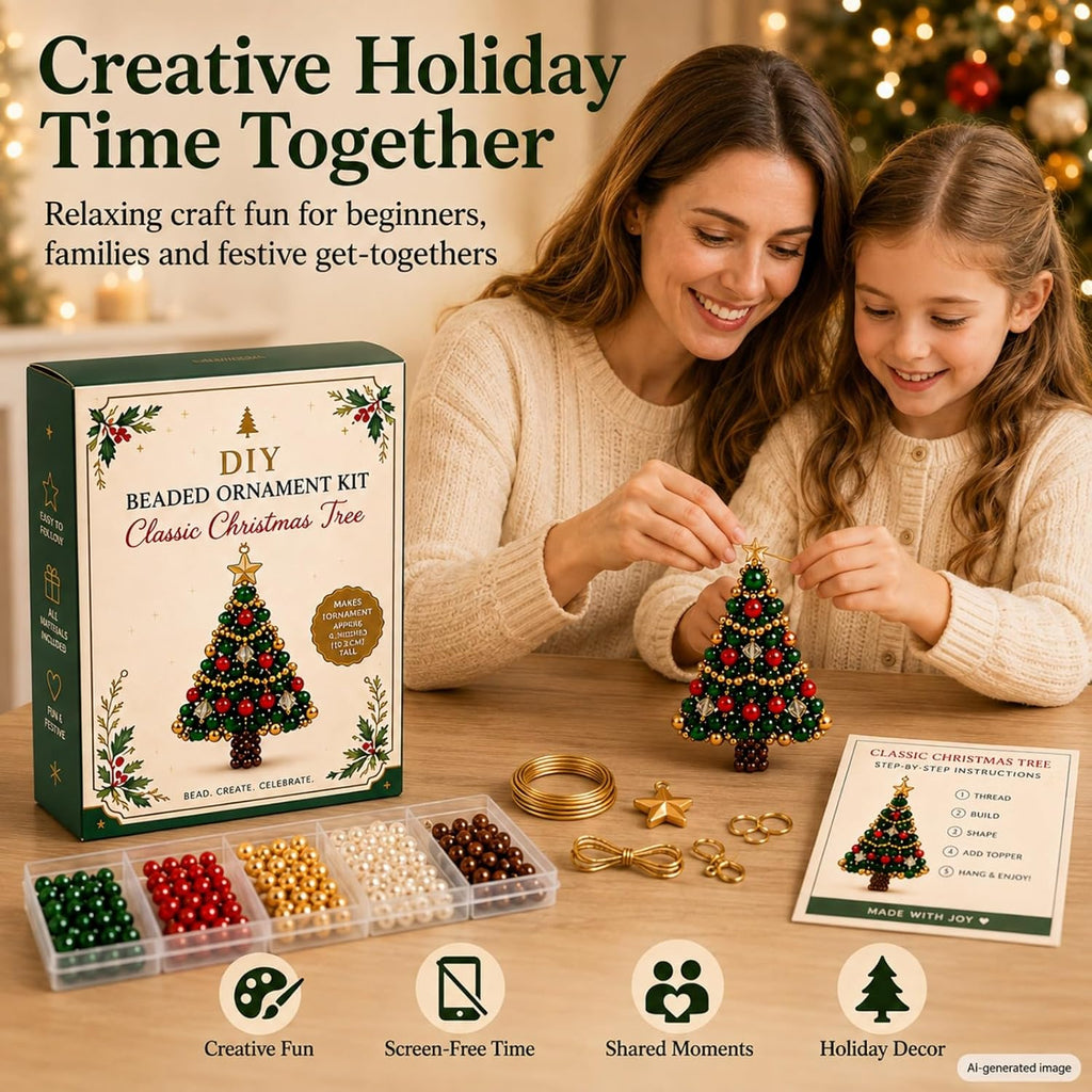 DIY Christmas Tree Beaded Ornament Kit, Pearl Crystal Holiday Craft