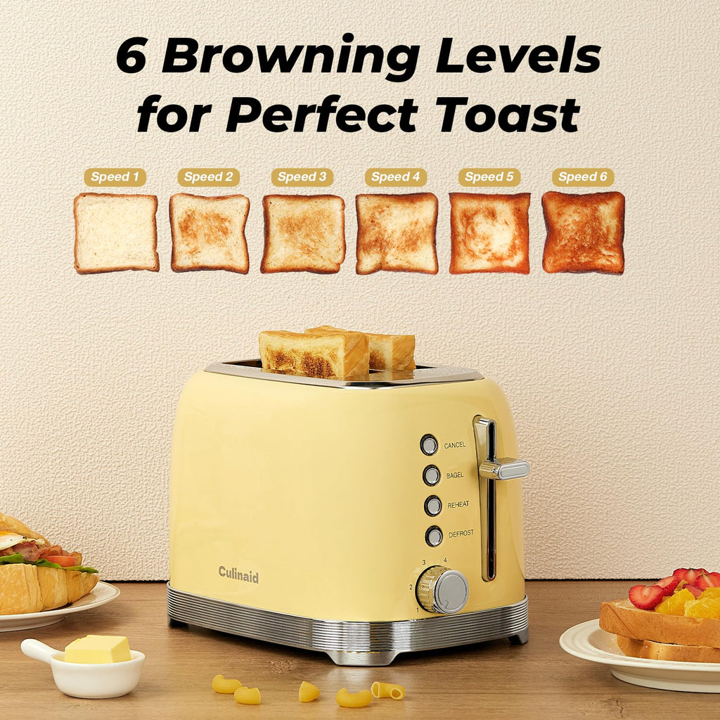 Toaster 2 Slice Retro Stainless Steel, Yellow