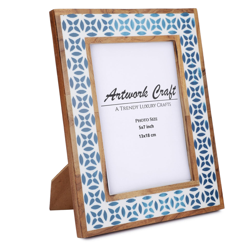 Craft Handmade White Bone Photo Frame Geometric Painting Vintage Boho Wooden Picture Frames For Table-Top/Wall Decor
