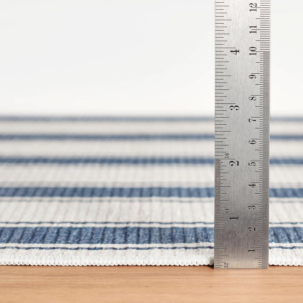 Blue Awning Blue Striped Washable Rug