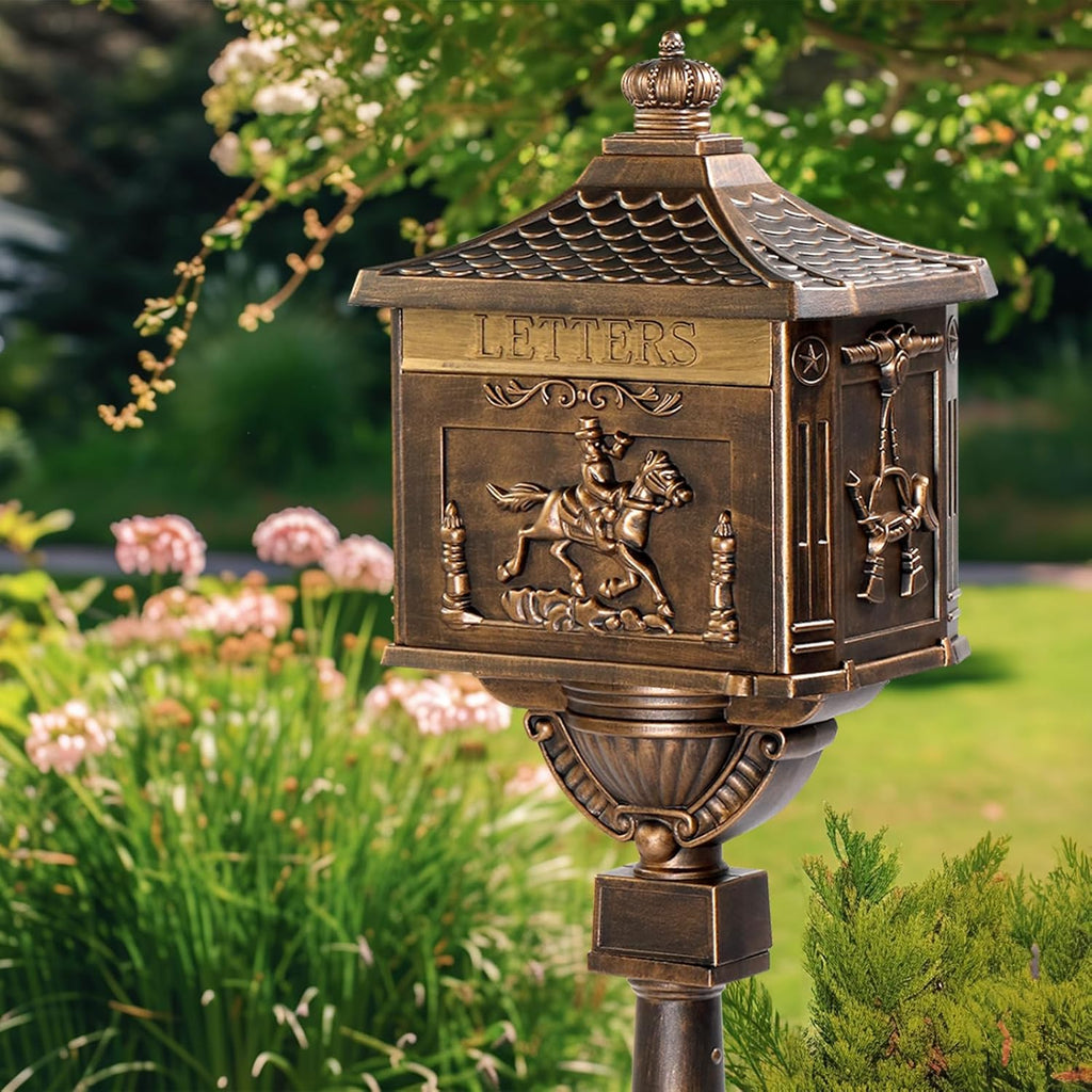 Cast Aluminum Mailbox, Locking Residential Mailboxes with Keys, Rust-Proof Large Security Postal Mailbox (Bronze)