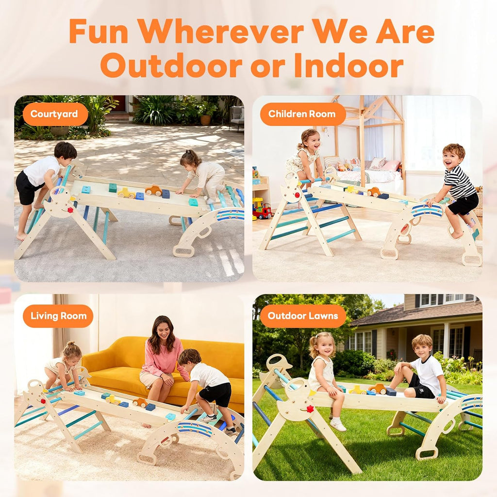 Triangle Set, Toddler Climbing Toys and Play Structure Indoor, in-1 Wooden Montessori Climbing Set with Arch, Ramp