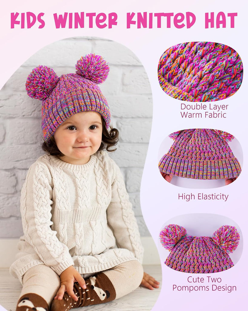4 Pcs Kids Winter Hat Gloves Scarf Set, Thicken Warm Toddler Beanie Mittens Neck Warmer Set for Boys Girls