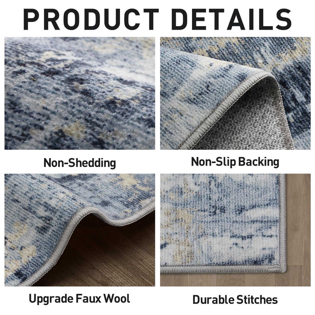 2'6''x8' Runner Rugs Washable Rug: Modern Abstract Hallway Blue Gold Carpet