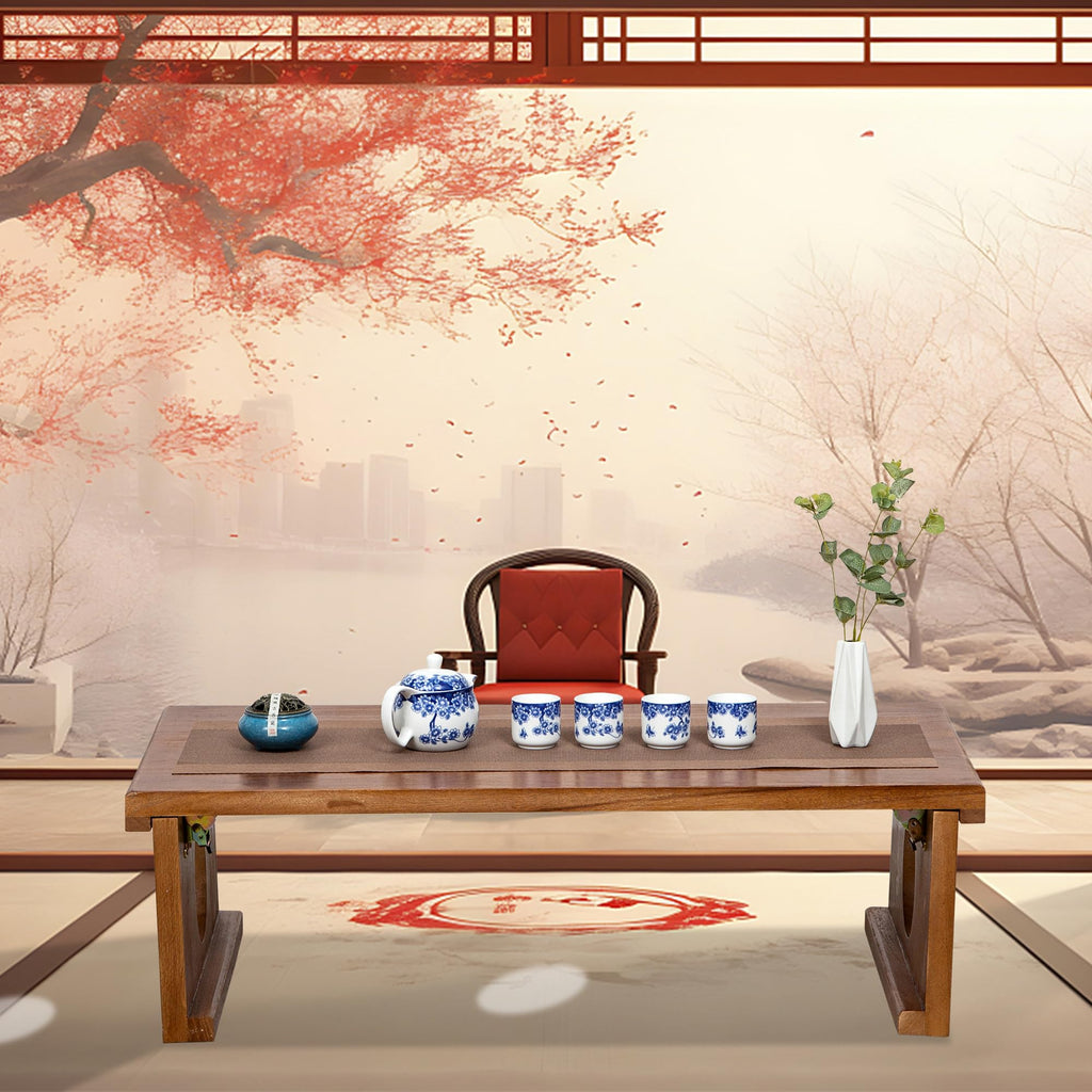 Foldable Japanese Coffee Table, Folding Japanese Floor Table, Natural Brown Coffee Table, Minimalist Tatami Table
