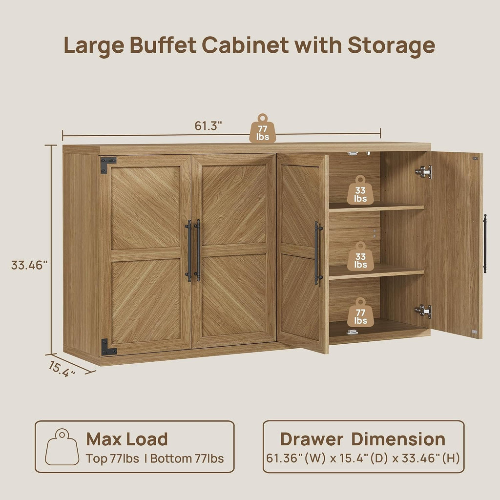 Large Modern Sideboard Buffet Cabinet with 4 Door, Storage Credenza | Modern Sideboard Buffet Cabinets, Large