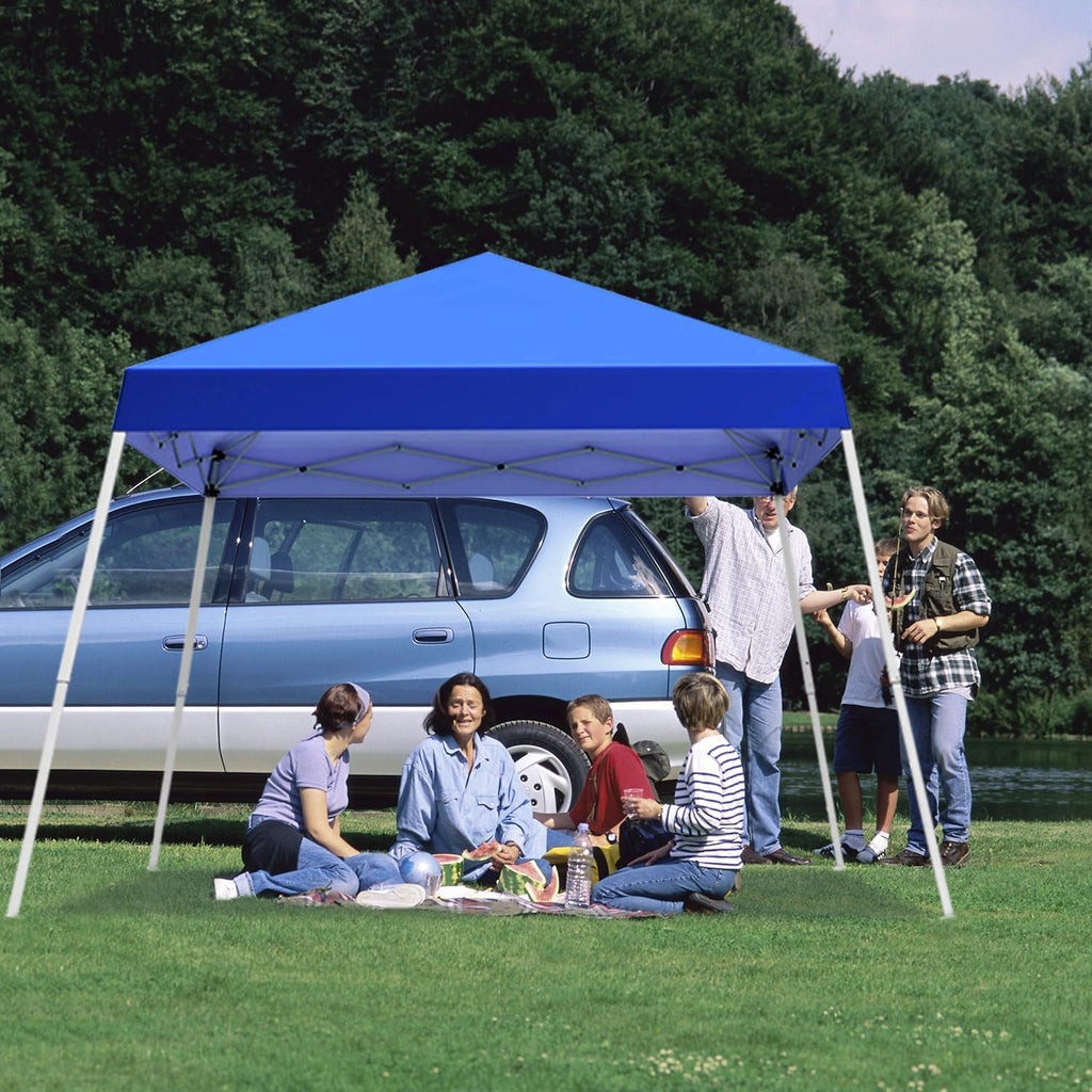 10x10FT Slant Leg Pop Up Canopy Tent, Portable Outdoor Shelter with Carrying Bag-10x10 Base 8x8 Top (Blue)