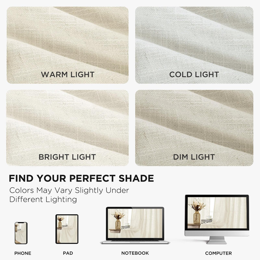 Curtains, 108 Inches Long, 2 Panels Set, Farmhouse Drapes, Semi-Blackout, Linen-Polyester, Ivory on Linen, Rod Pocket