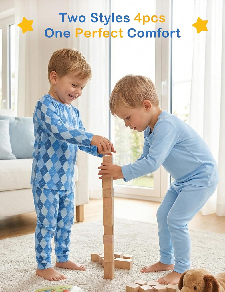 Bamboo Viscose Toddler Pajamas, 4 Piece Pjs for Kids Boys
